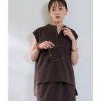 ブラウス シャツ 半袖 「撥水」サマ見え バンドカラーAラインブラウス「CROS