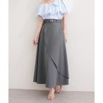 ロング スカート ゴールドバックル付きラップフレアスカート