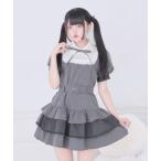 ワンピース リボン付きドットチュールティアードワンピース