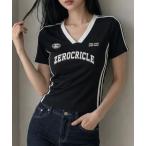 tシャツ 配色Vネック ライン入り 半袖Ｔシャツ レディース