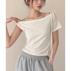 tシャツ ドットリボン ワンショルダー 半袖Tシャツ レディース