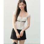 tシャツ フロントリボンドットトップス レディース