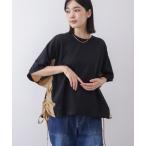 tシャツ 半袖 異素材コンビギャザープルオーバー レディース