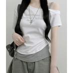 tシャツ アシメレイヤード風 ワンショルダー 半袖Tシャツ レディース
