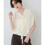 ブラウス シャツ タイ付きドレープタックVネックブラウス レディース