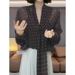ブラウス シャツ ドット柄 Vネック ボウタイ シフォンブラウス レディース