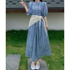 ワンピース チェック柄 パフスリーブ ワンピース
