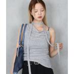  топ [ BARELY BLUE / Bear Lee голубой ] шея Thai asimeto Lee tops 