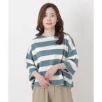 tシャツ バスクワイドボーダー 5分袖プルオーバー レディース