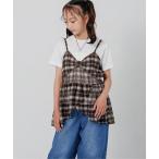 「2Pセット」シアーチェックキャミ＆半袖Tシャツ キッズ 子供服 女の子