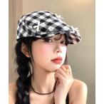 帽子 ベレー帽 レディース リボンチェックハンチング帽 レディース