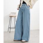  широкий брюки джинсы Denim Denim брюки боковой pico гонки широкий Denim брюки [ механизм омыватель bru] женский 
