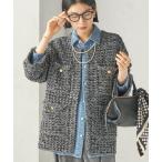 ジャケット ノーカラージャケット 「手洗い可能」ミディ丈 ミックス ニット ジャケット レディース