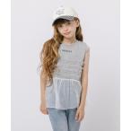 tシャツ フロントワンポイントプリントチュールフリルドッキングトップス キッズ 子供服 女の子