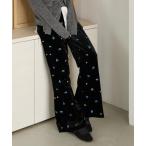  брюки [forksy.] цветочный принт вышивка велюр легкий flare pants женский 