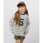 tシャツ ナンバーロゴプリントボーダーオーバーサイズトップス キッズ 子供服 女の子