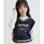 ニット セーター 「洗える」ロンTドッキングリボンニットベスト キッズ 子供服 女の子