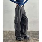  широкий брюки тренировочный брюки джерси ZIP tuck cargo тренировочный брюки [ draw код имеется / Silhouette изменение возможность ] женский 