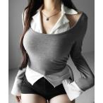 [ 2color ] cut наружный поддельный Layered футболка с длинным рукавом | shirts like cutout fake layered long sleeve T-Shirt женский 