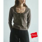 t рубашка WOMEN[Hanes for BIOTOP]CLEAR CUT COTTON HENLEY NECK PULLOVER женский 