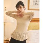 tシャツ リブニットギャザーペプラムトップス レディース