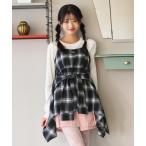 チュニック 「LTXC」吸水速乾インナーつきチェックキャミチュニック キッズ 子供服 女の子
