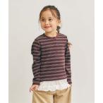 ヘンリーネック tシャツ 「WEB限定」アソートボーダー裾フリル長袖Tシャツ キッズ 子供服 女の子