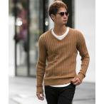 セーター ニット コットンワイドリブ ／ Vネック セーター メンズ