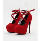 パンプス 前厚底プラットフォームクロスストラップピンヒールパンプス