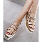 サンダル 厚底ウェッジシャークソールエナメルグラディエーターサンダル レディース