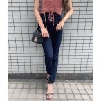 ジーンズ デニム デニムパンツ ハイウエストタック釦スキニーデニム レディース