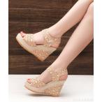 ショッピングウェッジソール サンダル 花柄レース切り替えウェッジソールサンダル レディース