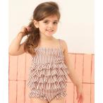 水着 キッズ水着 ストライプ柄ティアードバックフリルオールインワンワンピーススイムウェア キッズ 子供 女の子