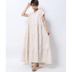 ワンピース 先染めランダムストライプティアードフレアマキシワンピース