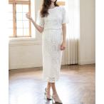 サークル総レースブラウス＆タイトスカートのセットアップ結婚式ワンピース - ビジネス・オフィスシーン対応フォーマルパーティードレス