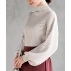 ニット セーター ボリューム袖ボトルネックリブニットプルオーバー レディース