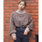 スウェット ニットリブ使いハイネックプルオーバー レディース