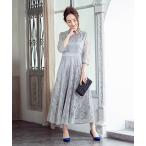 ショッピング楽 ドレス 「楽な着心地で体型カバーができる」繊細な刺繍風レースが大人の上品さを演出！総レースリーフモチーフアンクル丈ワンピースドレス