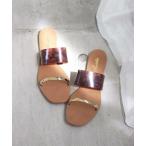 サンダル PVCクリア素材のスクエアトゥスリッパミュールフラットサンダル