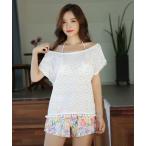 水着 レースカバーアップ付タンキニ・ビキニ 4点セット レディース