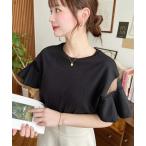 tシャツ 綿100%天竺.半袖シースルーフレアスリーブtee レディース