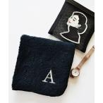 ハンカチ アルファベット刺繍 タオルハンカチ ブラック レディース
