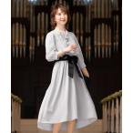 ドレス 結婚式ワンピースドレスミモレ丈と七分袖フィッシュテール大きいサイズフォーマルオケージョンドレスお呼ばれ 二次会 成人式 同窓会 謝恩会 20代