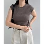tシャツ Tシャツ テレコリブクルーネックフレンチスリーブTシャツ レディース