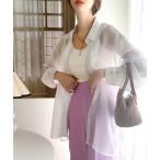 シャツ ブラウス 上品な光沢感。シアー素材ビッグシャツ(長袖) レディース