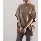 tシャツ Tシャツ 変形タック＆ドレープ 無地ボートネックミドル丈ドルマンカットソー(半袖) レディース