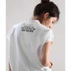 tシャツ Tシャツ ロゴバックプリント　空紡糸ミドル丈無地モックネックTシャツ(半袖)