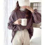 スウェット パフスリーブクルーネックシンプル無地プルオーバーカットソー(長袖)