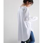 tシャツ Tシャツ 後ろヘンリーネックバックプリント無地クルーネックカットソー(長袖)