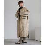 ノーカラーコート コート キルティングパイピングロングコート レディース